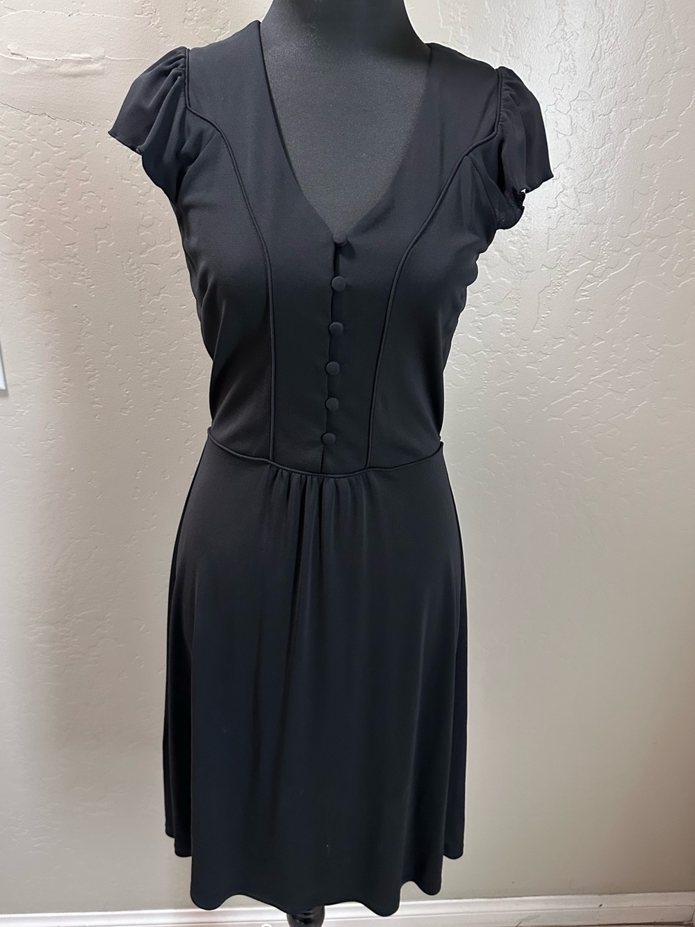 LOFT Black V-Neck Button-Front Mini Dress